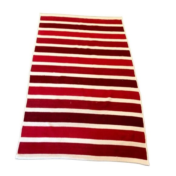 Vintage Thick Cotton Red and White Striped Rug 4x6 - Picture 1 of 5